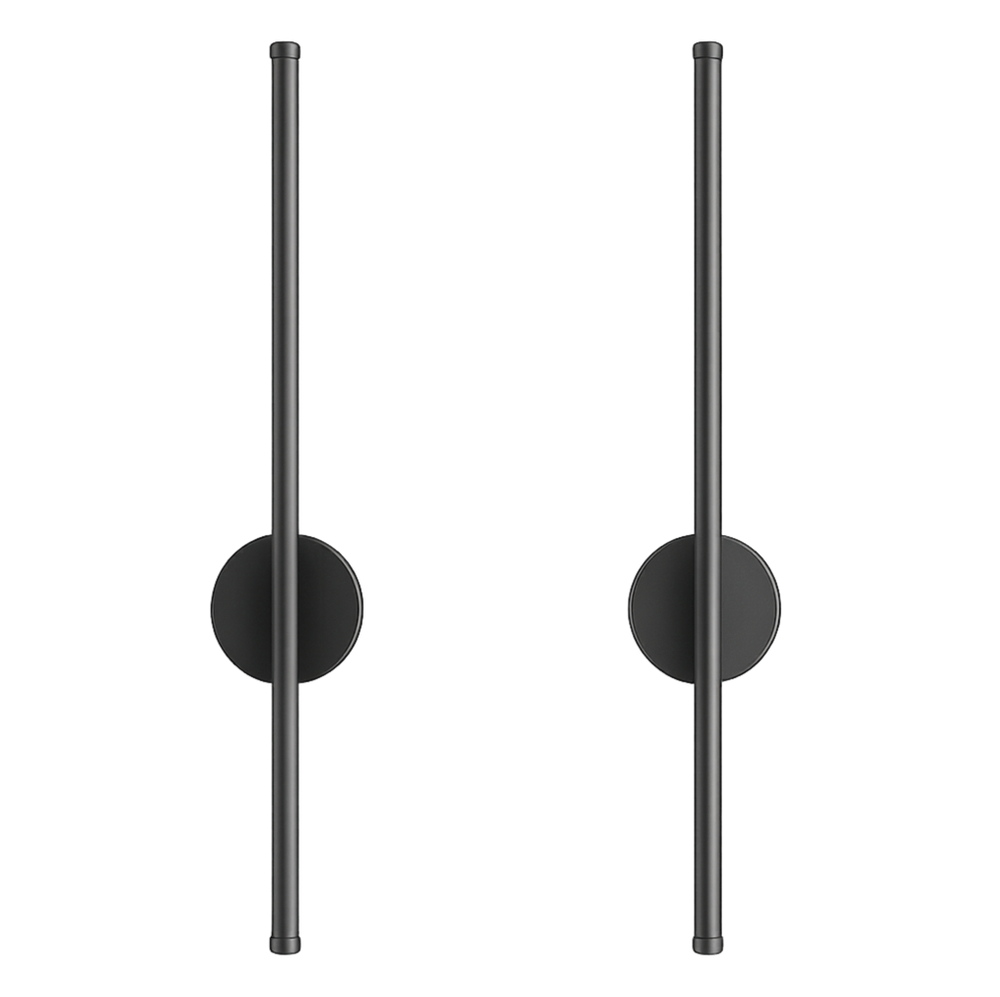 Two black cylindrical objects with round bases on a white background