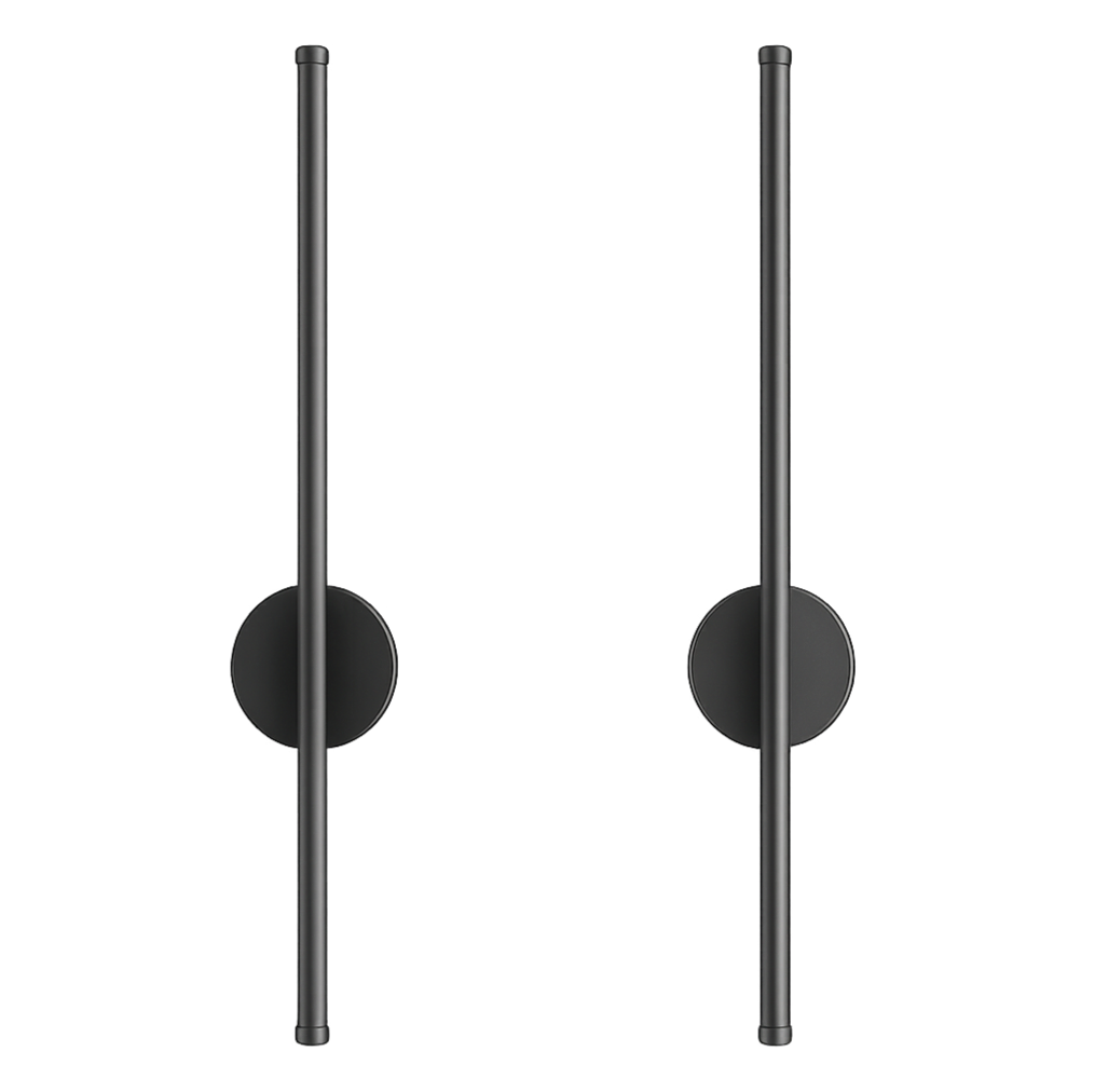 Two black cylindrical objects with round bases on a white background