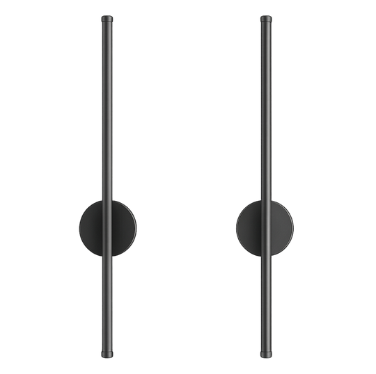 Two black cylindrical objects with round bases on a white background